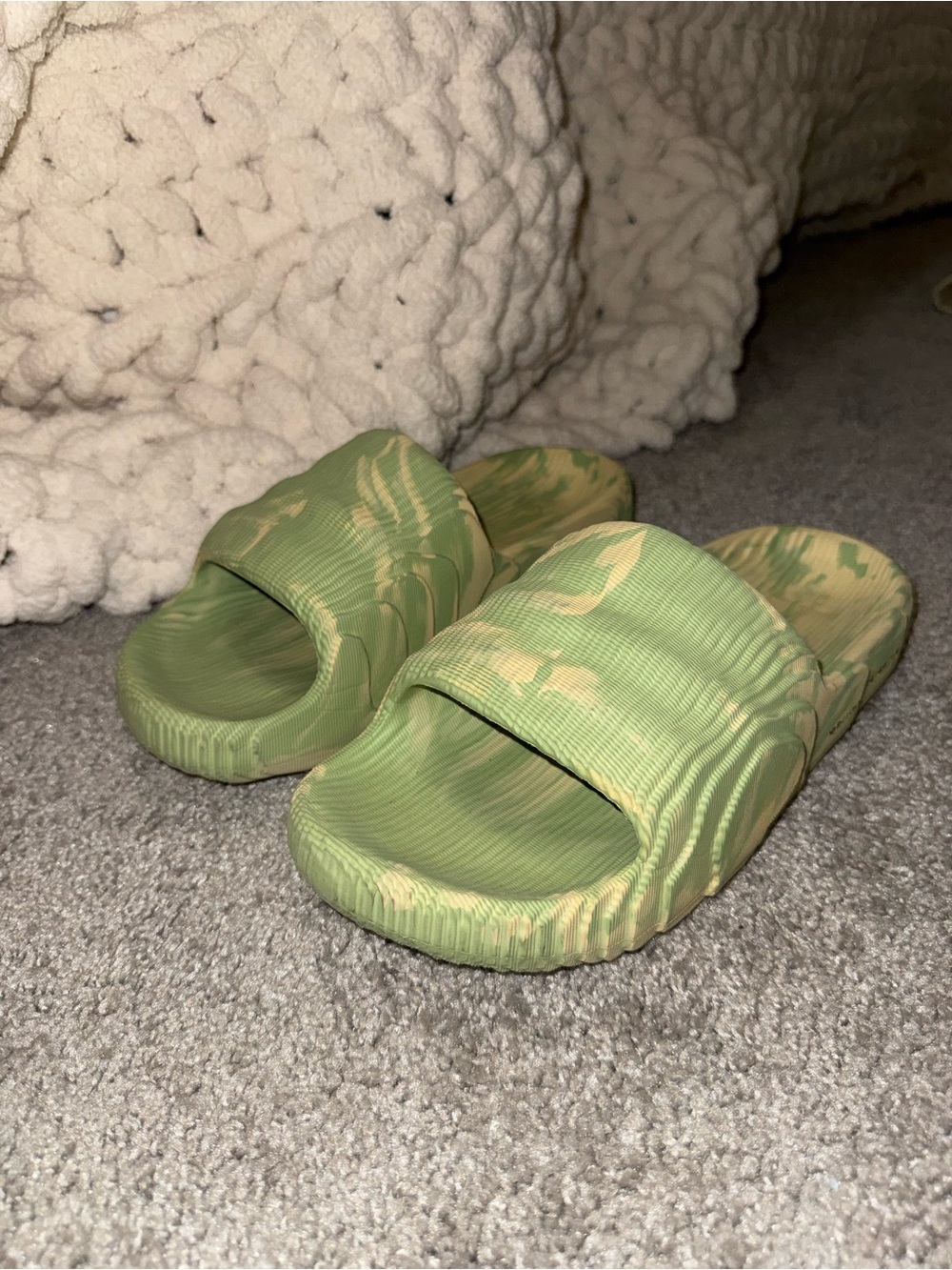 adidas Green Marbled Slide Sandals - Men's Casual Slip-Ons